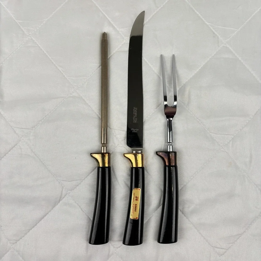 Vintage Washington Forge Steak Knife Carving Set 24K Gold Plated‎ Boxed MCM